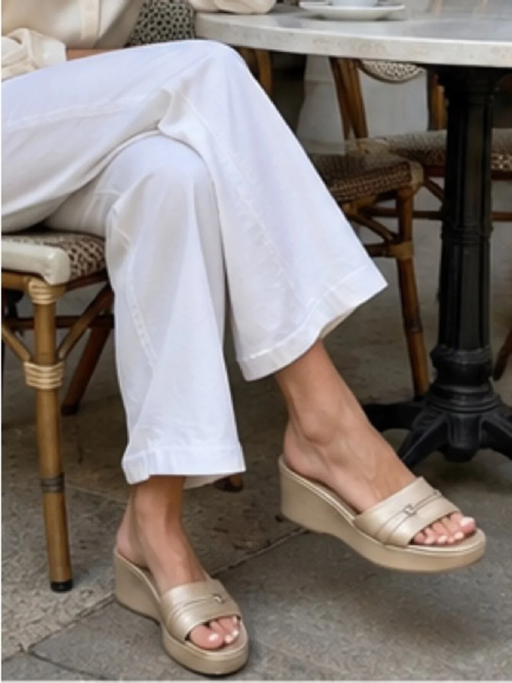 Salvatore  Ferragamo Champagne Metallic Leather Gancini Wedge Slide 7.5